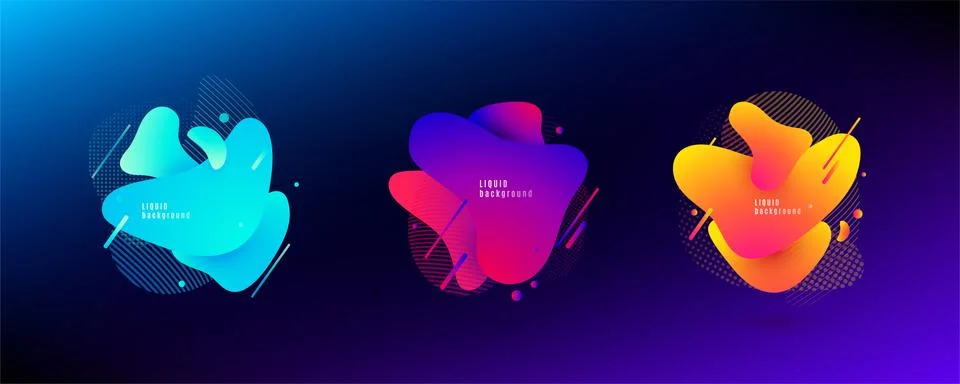 Abstract liquid shape. Fluid design. Light and bright gradient color waves with Illustrazione stock