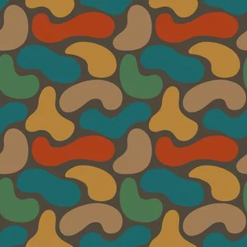 Abstract liquid shapes seamless vector pattern multicolor smooth spots on d.. Illustrazione stock