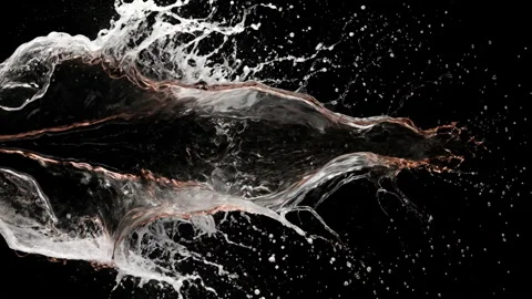 Abstract liquid splash spreading across black background with bright white Stock Footage 338441373