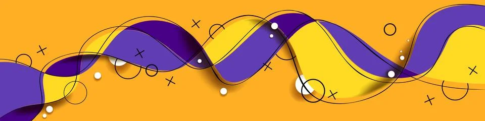 Abstract liquid wave background with geometric shapes in memphis style 스톡 일러스트