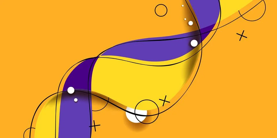 Abstract liquid wave background with geometric shapes in memphis style 스톡 일러스트