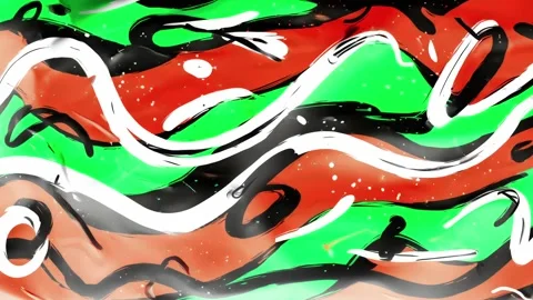 Abstract Liquid Wave Background With Green Red Black and White Swirls Stock-Footage 315539170