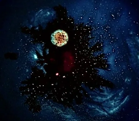Abstract Liquidous Scene of Red Droplets on Blue Background Stock-Footage 261764665