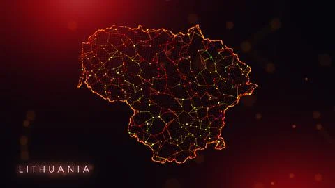 Abstract Lithuania Map Digital Network Background With Red And Orange Plexu.. Illustrazione stock