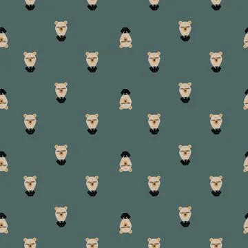 Abstract little ornament seamless pattern with bear in tuxedo silhouettes. Pa Stock Illustration