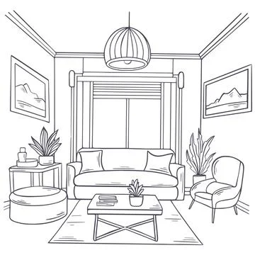 Abstract living room interior simple hand drawn illustration Stock Illustration