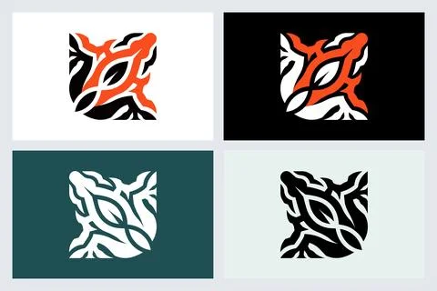 Abstract Lizard Geometric Logo Icon Set Stock Illustration