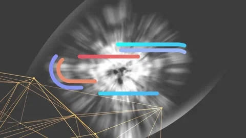 Abstract loading circle animation with golden geometric lines on dark grey Stock Footage 348192854