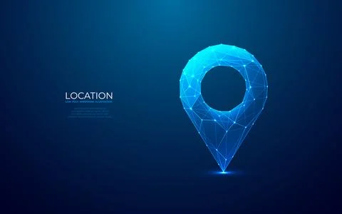 Abstract location pin. Digital gps light icon. Low poly wireframe Stock Illustration