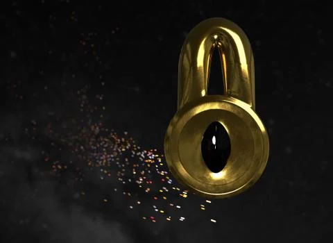 Abstract lock with black eye in space background 3d illustration Stock Illustration