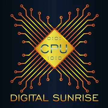 Abstract logo cpu microchip on dark background digital dawn Stock Illustration