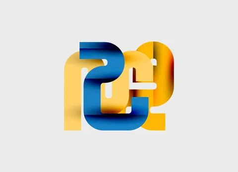 Abstract logo design features intertwined letters, vibrant blue, gold hues. Stock Illustration
