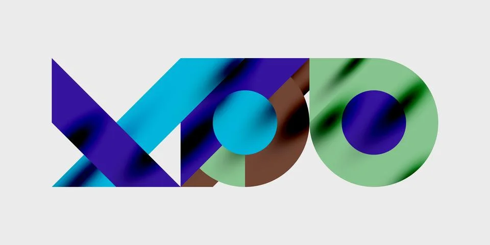 Abstract logo design features overlapping geometric shapes, vibrant colors, Stock Illustration