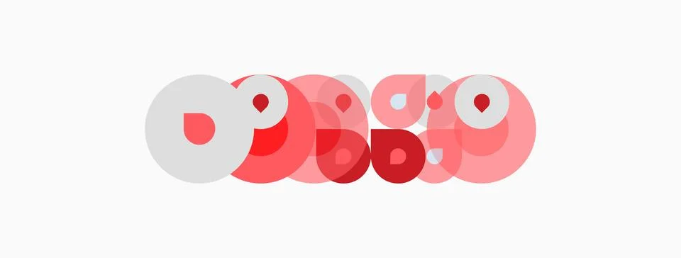 Abstract logo design features overlapping circles, shades of red, pink, white Stock Illustration