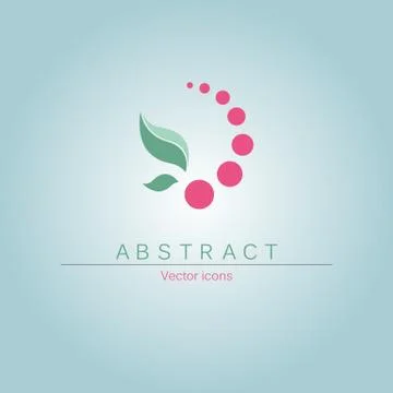 Abstract logo design, Two leaves and red dots composition Illustrazione stock
