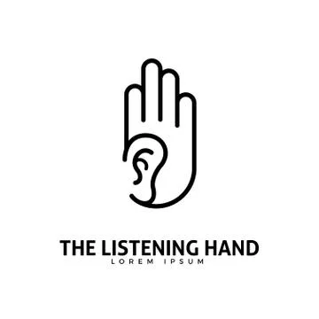 Abstract logo of an ear inside the hand. Isolated Vector Illustration Stock Illustration