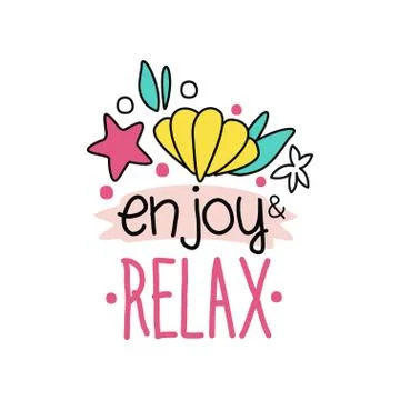 Abstract logo with seastars and shell. Sea and summer theme. Colorful label in Stock Illustration