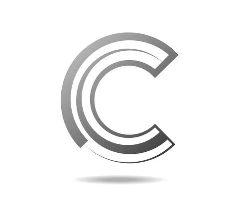 An abstract logo in the shape of a silver letter C with three lines Stock Illustration