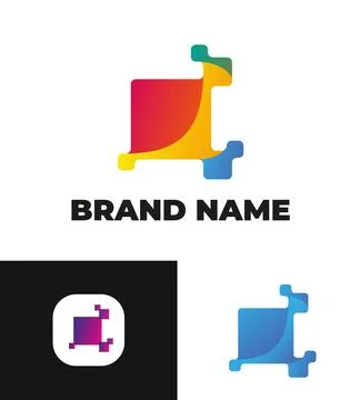 Abstract logo from squares, colored with a gradient. puzzle effect, mosaic Stock Illustration