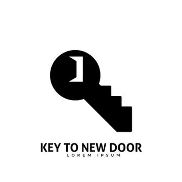 Abstract logo of a staircase from a key with an open door Stock Illustration
