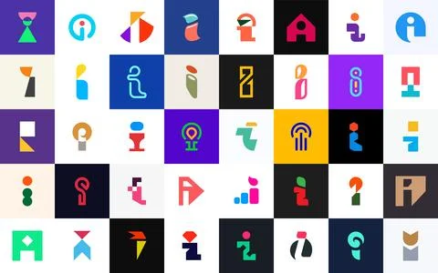Abstract logos collection with letter I Stock Illustration
