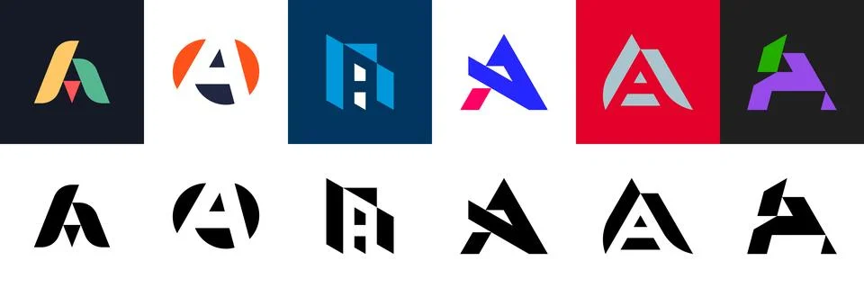 Abstract logos collection with letter A Stock Illustration