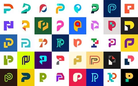 Abstract logos collection with letter P Stock Illustration