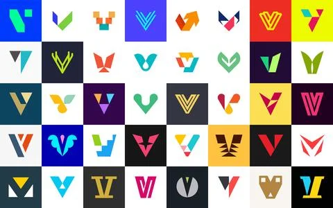 Abstract logos collection with letter V Stock Illustration