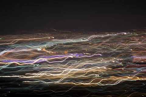 Abstract long exposure, experimental surreal photo, city and vehicle lights.. Stock Illustration