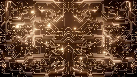 Abstract loop animation of gold circuit Stockbeeldmateriaal 85359464