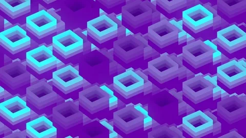 Abstract loop animation of a group of neon colored cubes. 3d rendering 4K Stock Footage 256015253