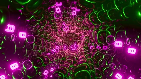 Abstract loop animation moving through a dark green metallic tunnel illuminated Stock Footage 340251296