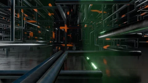 Abstract loop animation of pipes in a dark room Video stock 276493681