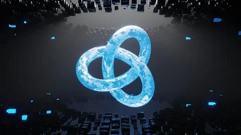 Abstract loop background knot torus neon blue glow cubes Illustrazione stock