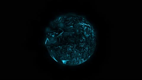 Abstract loop blue energy planet sphere on black background Stock Footage 232609984