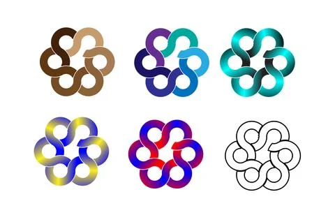 Abstract loop flower logo set colorful geometric swirl Illustrazione stock