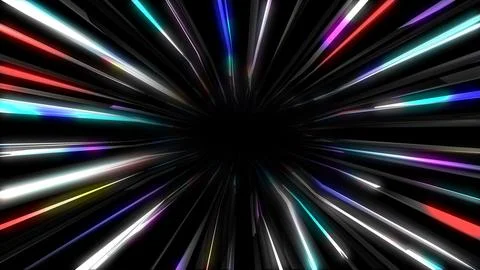 Abstract loop of a multicolored tunnel on a black background. Futuristic sh.. Illustrazione stock