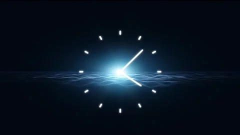 Abstract loop waves with glowing time clock endless loop animation Stock Footage 340588173