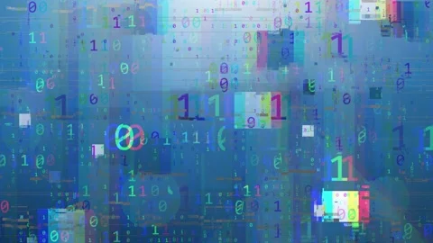 Abstract loopable digital glitch pattern, binary code stream, neon colors Stock Footage 332605601