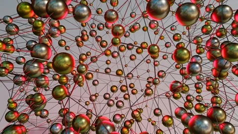 Abstract looped animated background. silver spheres with red illumination connec Stock Footage 155565592