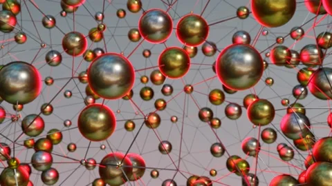 Abstract looped animated background. silver spheres with red illumination connec Stock Footage 155565599