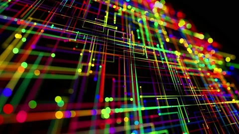 Abstract looped background as technological concept with many lines and nodes of 库存影片 140021553