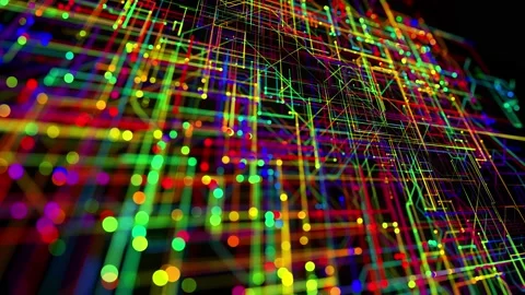 Abstract looped background as technological concept with many lines and nodes of Stock Footage 147557368