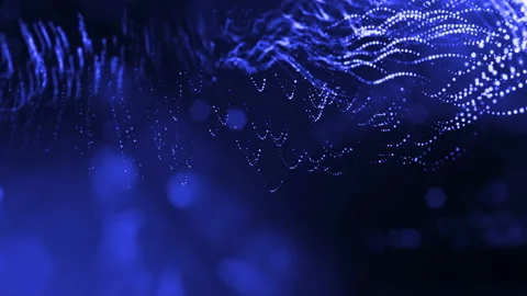 Abstract looped dynamic composition of luminous particles like garland fly in Stock Footage 98056414