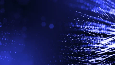 Abstract looped dynamic composition of luminous particles like garland fly in Stock Footage 98056841