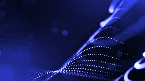 Abstract looped dynamic composition of luminous particles like garland fly in Stock Footage 98057063