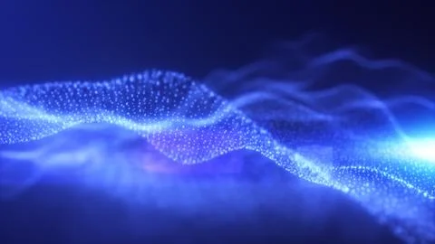 Abstract looping blue energy waves from particles of futuristic hi-tech glo.. Stock Illustration
