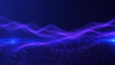Abstract looping blue energy waves from particles of futuristic hi-tech glo.. Stock Illustration