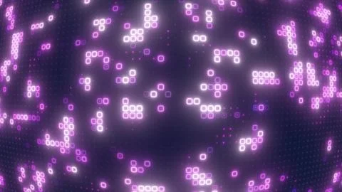 Abstract looping blue red and purple energy squares glowing digital particles Stock Illustration