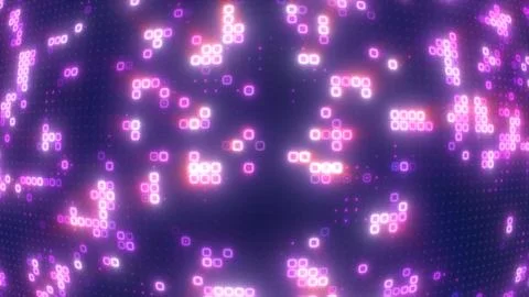 Abstract looping blue red and purple energy squares glowing digital particl.. Illustrazione stock